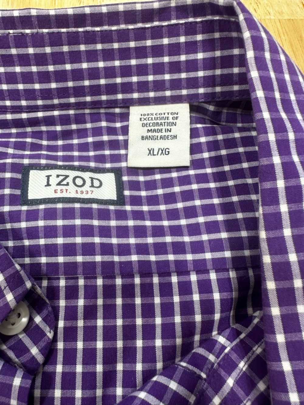 Izod Men's Purple and White Check Button-Down Shirt